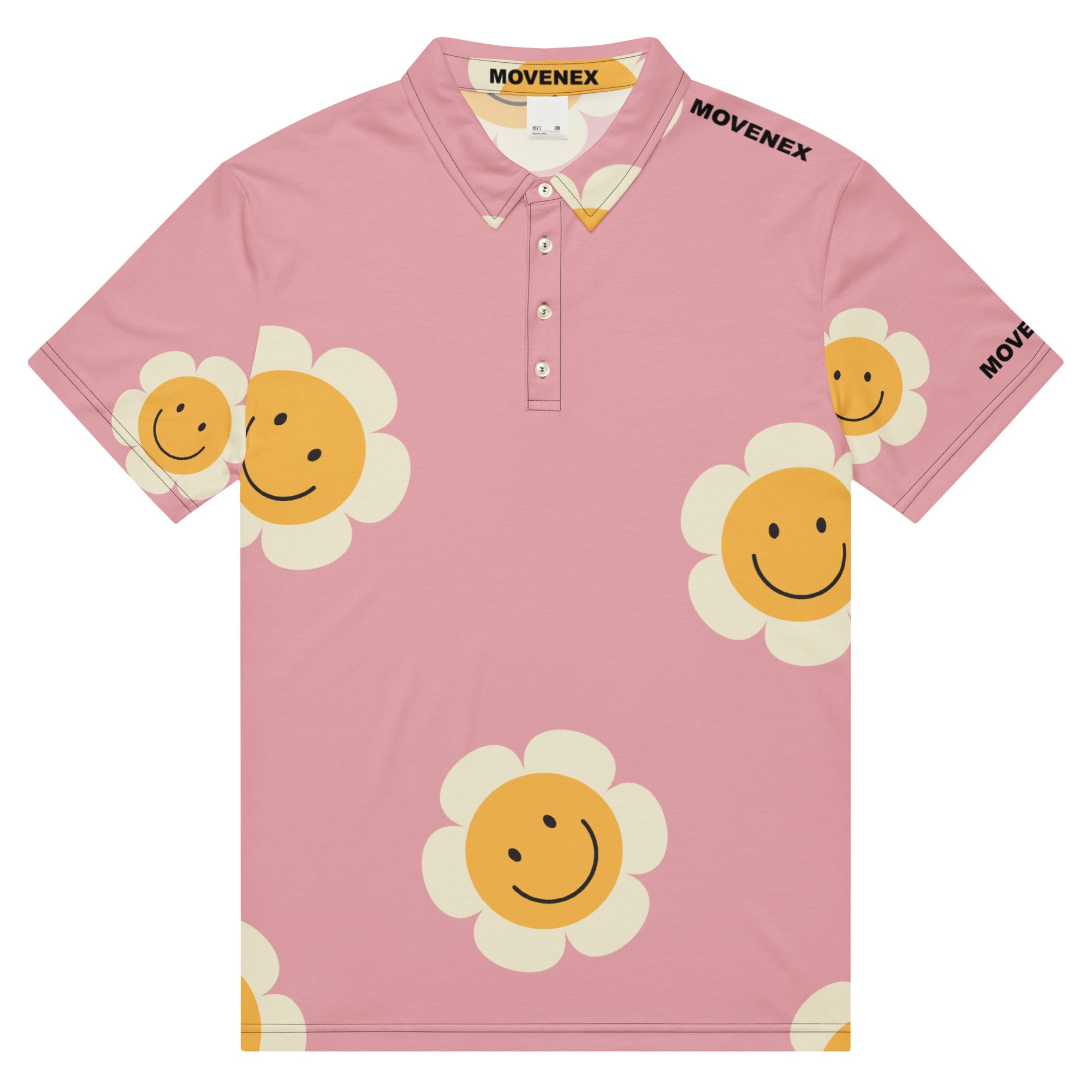 Polo Movenex cintré couleur rose et smilés à fleurs - Movenex