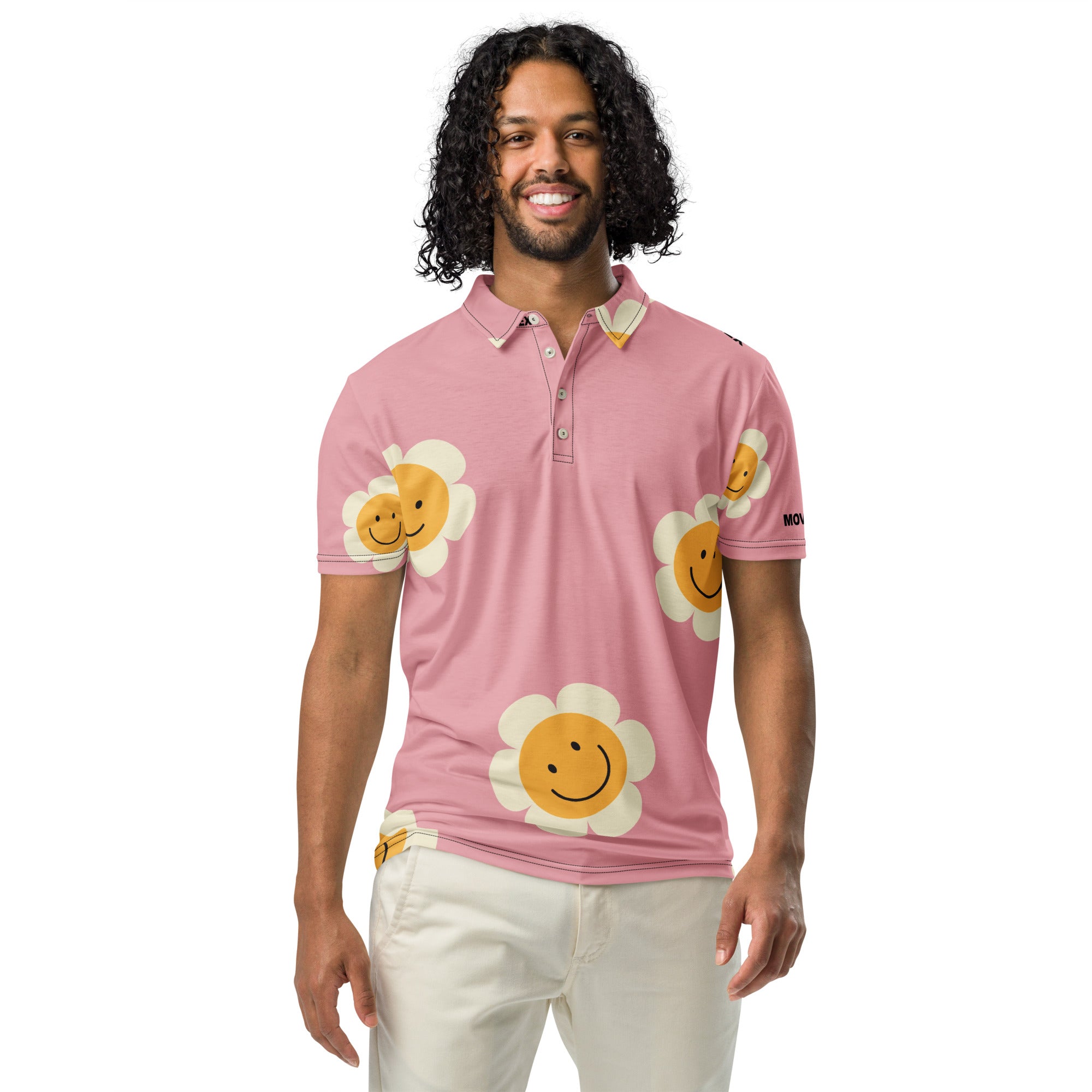 Polo Movenex cintré couleur rose et smilés à fleurs - Movenex