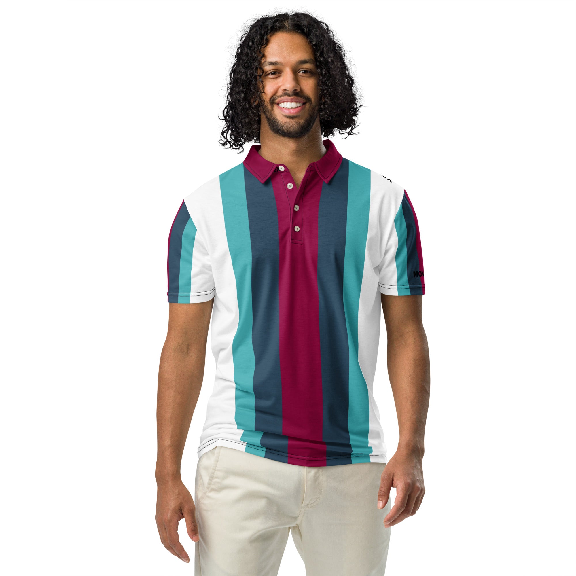 Polo Movenex cintré couleur rayées blanc, vert et bordeaux - Movenex