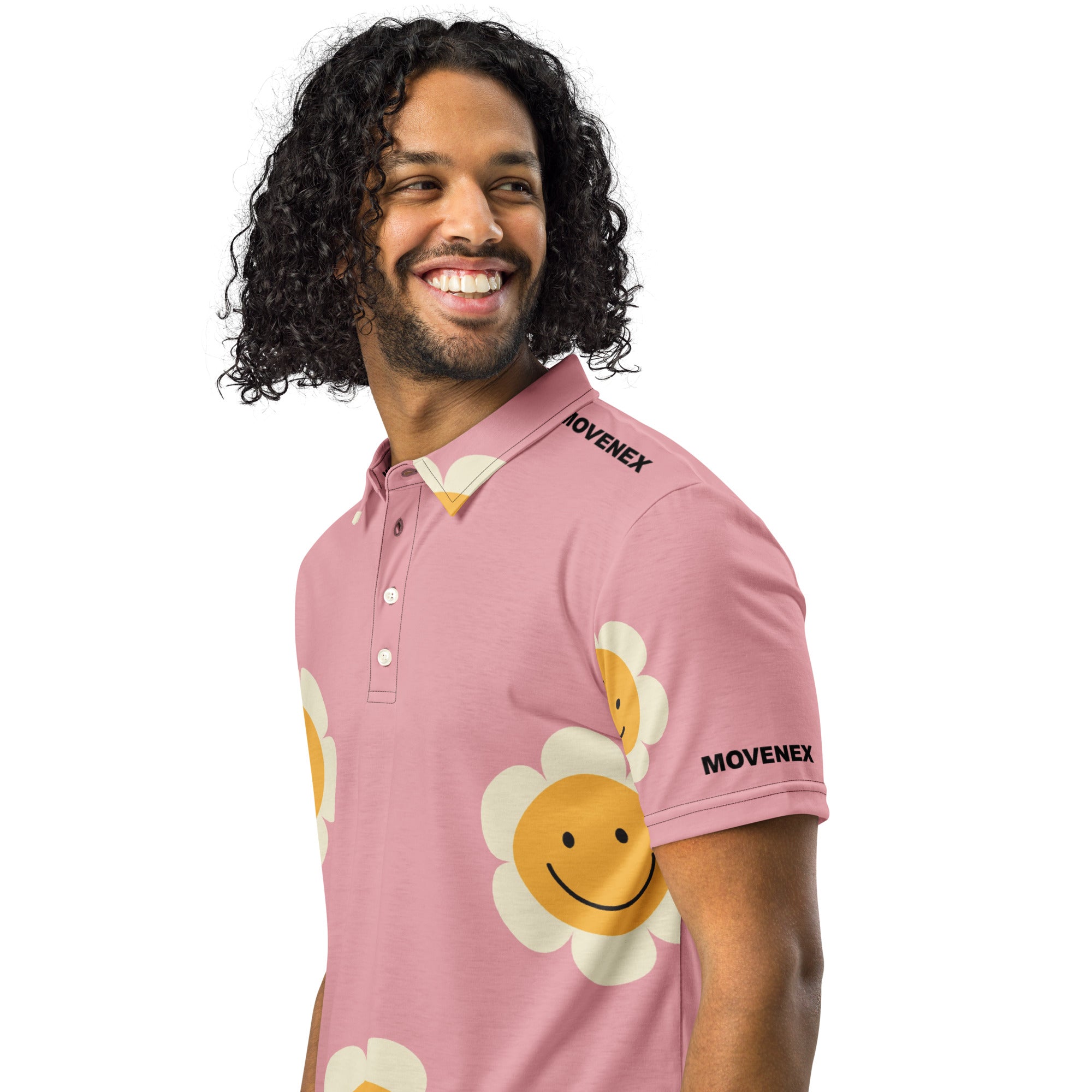 Polo Movenex cintré couleur rose et smilés à fleurs - Movenex